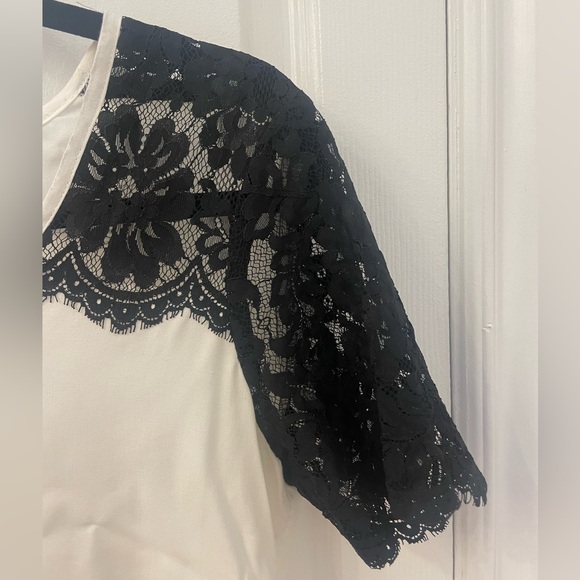 Karen Kane off white top with Black Lace - Picture 3 of 5